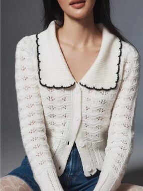 Endless Rose Cream Knit Cardigan with Black Contrast Trim